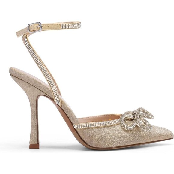 Women's Gold High Heels Destiny Closed Toe Strappy Heels Sexy Ankle  Strap - Picture 2 of 6